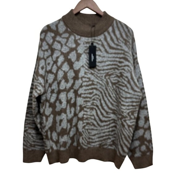 NWT Vero Moda Womens Animal Print Brown Lentil Pullover Sweater US 2X L-48/50 Hi - Picture 1 of 7